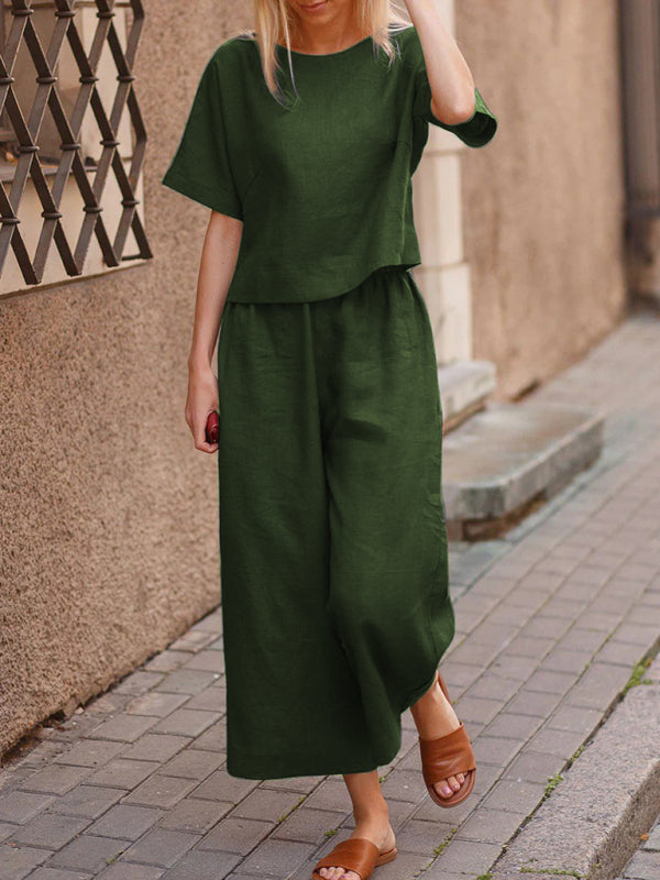 Variant image for Women's Comfortable Cotton Two Piece Pants Set with Wide Leg Design-10