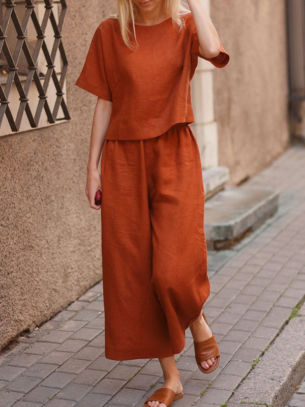 Variant image for Women's Comfortable Cotton Two Piece Pants Set with Wide Leg Design-37